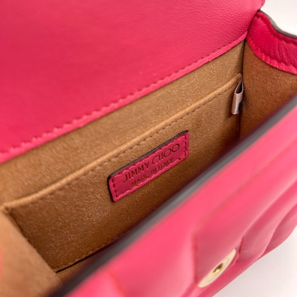 Authentic JIMMY CHOO Candy Pink Micro Avenue Quad Gold Chain Shoulder Bag - Picture 8 of 9